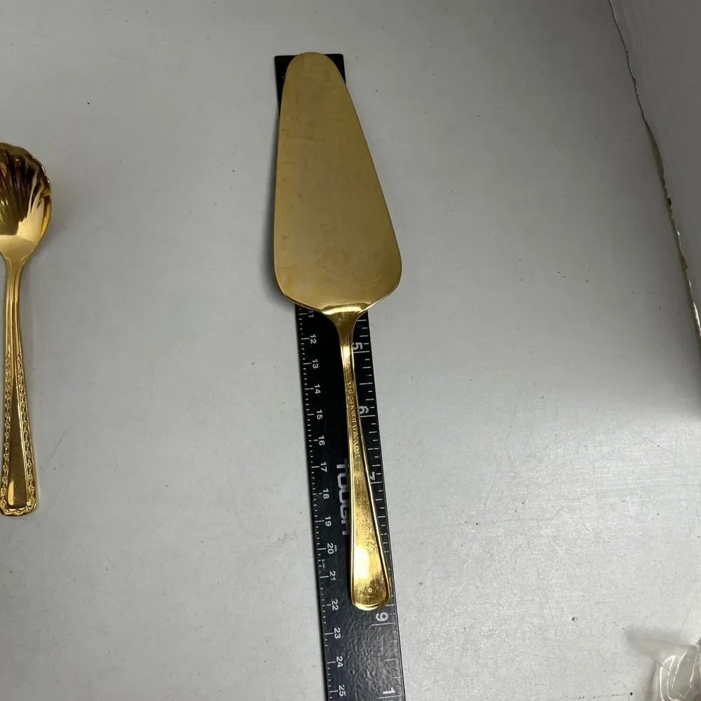 K+G 24 Karat Gold Plated Cake Server and Serving Spoon Set Decorative Handle